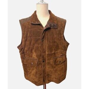 Roundtree & Yorke Men's XXL Suede Leather VEST Zip Brown Western Cowboy Outdoors
